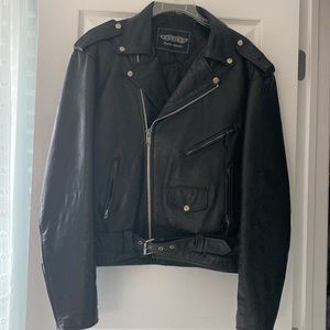 Mens Vintage Unik Leather Motorcycle Jacket - Size 46